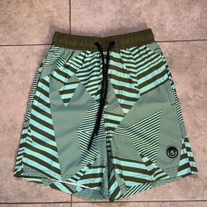 Neff board shorts Swim trunks with green stripes geometric design